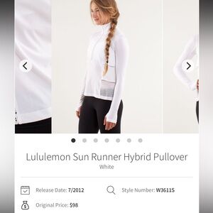 Lululemon Sun Runner Hybrid Pullover White | Size 6